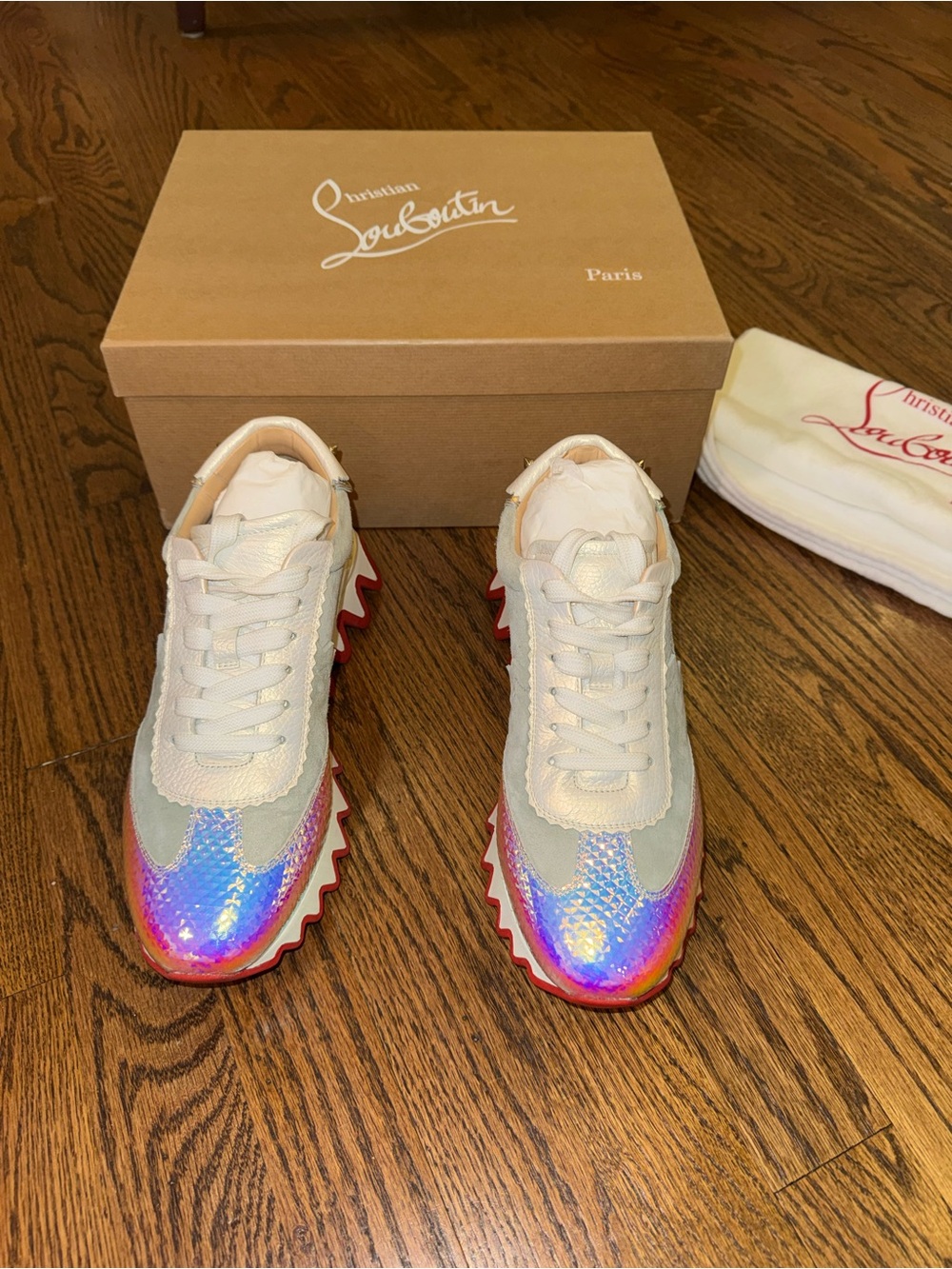 Size 38 Christian Louboutin Loubishark Iridescent Sneakers - Picture 3 of 10